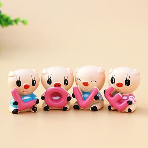 Maxxlite Cute Small Love Pig Cartoon Car Ornament Showpiece Automobile Auto Dashboard Decoration Toy Gift 4Pcs, Resin
