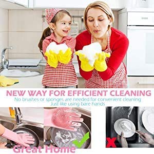 Maxxlite Silicone Reusable Heat Resistant Gloves with Wash Scrubber Kitchen Tool for Cleaning, Dish Washing, Washing The Car, Pet Hair Care -Pack of 1 Pair (Grey Color)