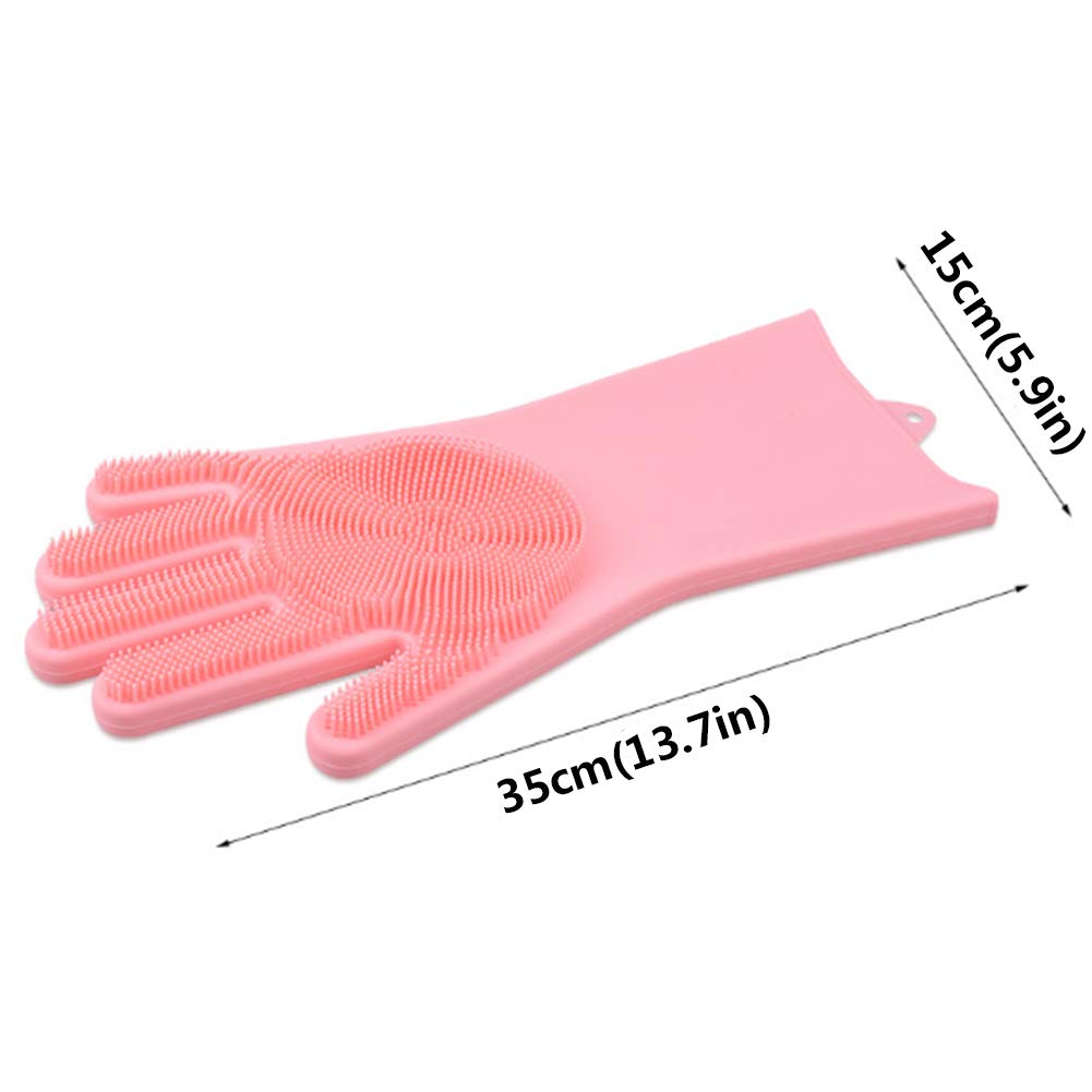 Maxxlite Silicone Dishwashing Multi-Function Reusable Scrubber Cleaning Gloves with Bristles for Kitchen/Bathroom/Pet (Pink, 1 Pair)