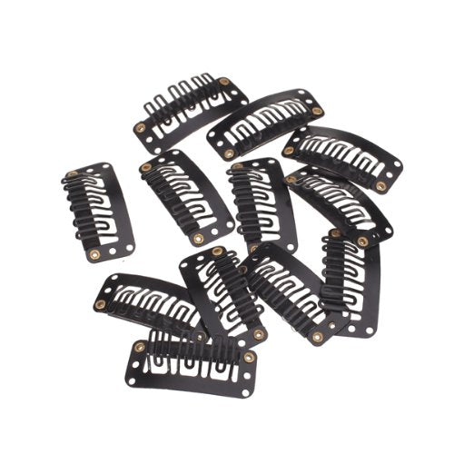 Maxxlite U Shape Snap Clip For Hair Extension Weft Wigs 32Mm- Black - 12Pcs