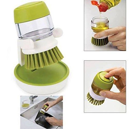 Maxxlite Soap Dispensing Palm Kitchen Cleaning,Plastic Hand-held Cleaning Brush with Storage Container Stand (Green)