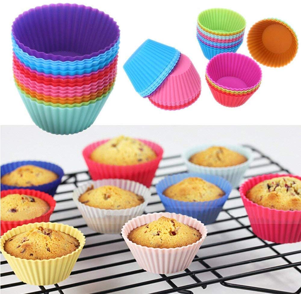 Maxxlite Reusable Silicone Round Cups for Muffins/Cupcake/Jelly/Cake - Random Color - Set of 12 pcs
