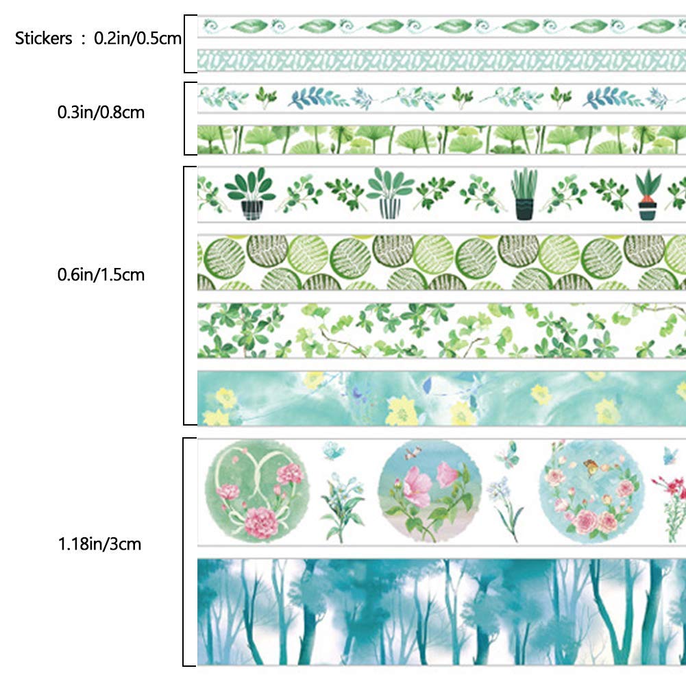 Maxxlite 10 Rolls Washi Tape Set, Scrapbook Printing Masking Self Adhesive Tape Decorative Craft Supplies (Green)