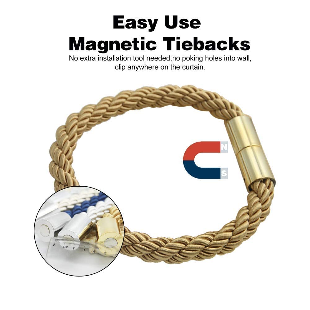 Maxxlite Magnetic Curtain Tie Backs Clips Curtain Buckles Holdbacks Binding Weaving Tie Band for Home,Office Decorative - Gold (2 Pieces)