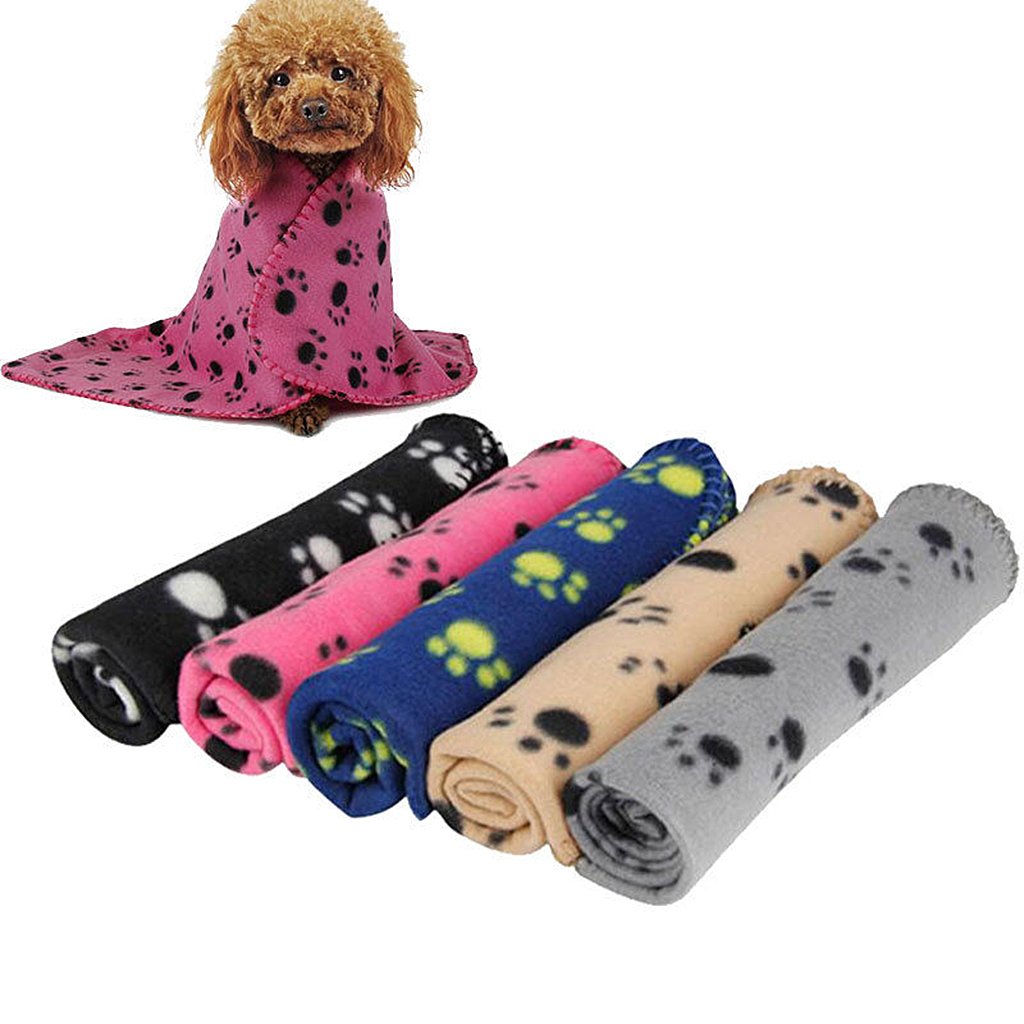 Maxxlite Warm Black Fleece Blanket Pet Dog Paw Print Pattern Soft Bed Mat--M