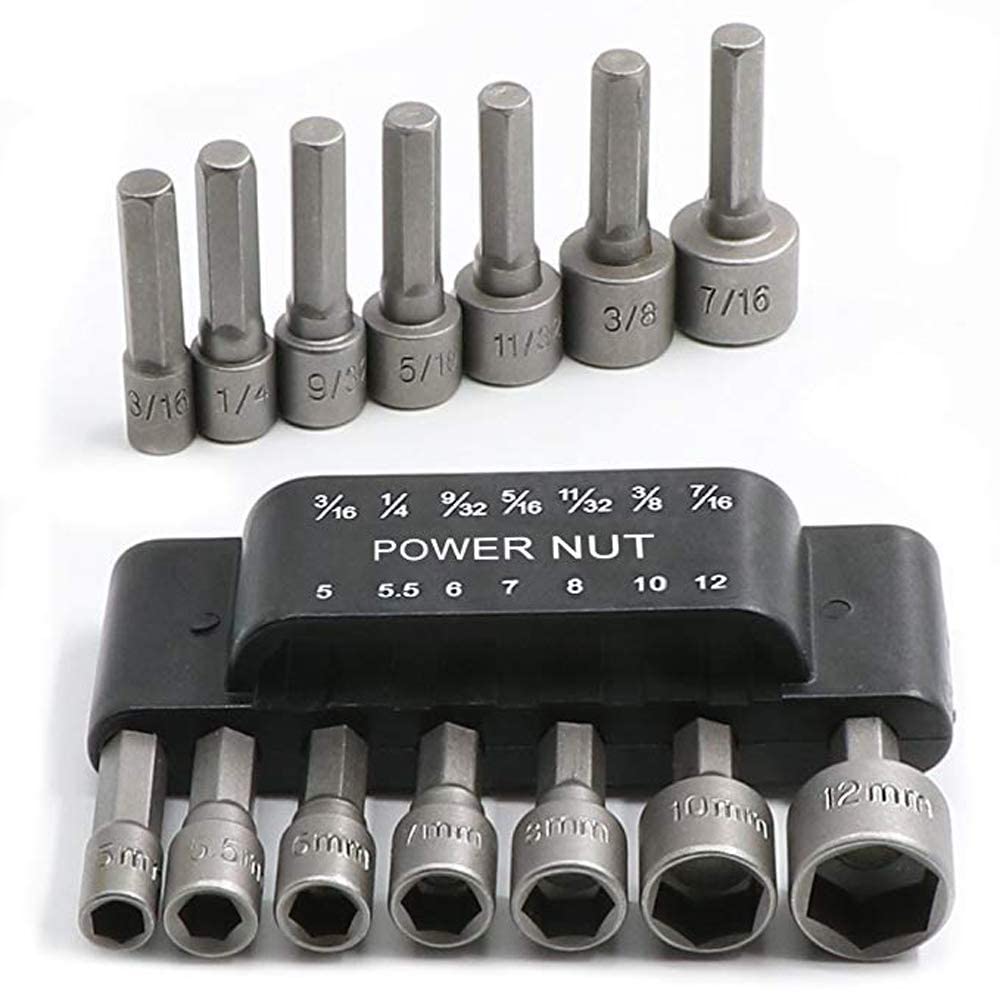 Maxxlite 14Pcs Power Nut Driver Drill Bit Set, 1/4” Hex Socket Adapter, Repairing Tool Kit Suitable for Quicker Change Chuck Electric Screwdriver Hand Drill Metric Socket Wrench Screw