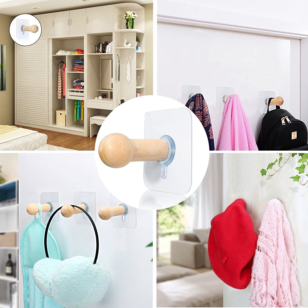 Maxxlite Self Adhesive No Drilling Wall Hook Wooden Hooks Hat Hooks Wall Mounted Hat Hanger Wall Rack Coat Hanging Wooden Bathroom Hooks Stick On Door Closet Cabinet Wardrobe Entryway Pack of 8