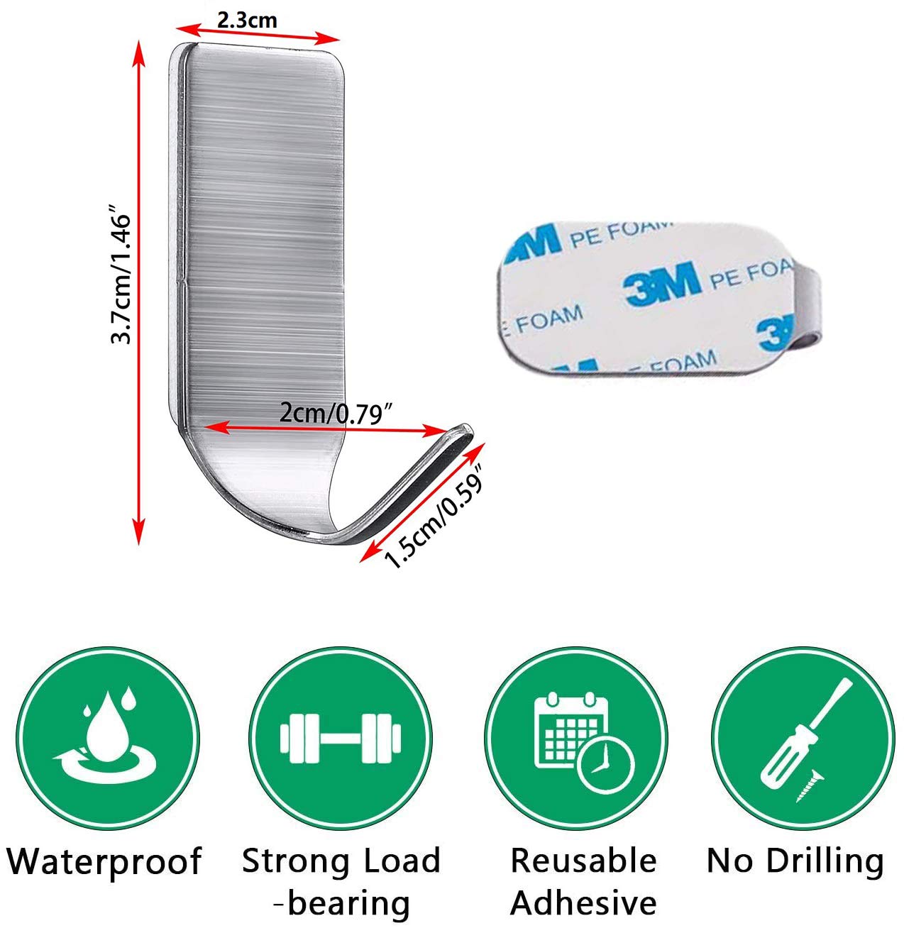 Maxxlite Hooks for Wall Without Drilling, Stainless Steel Adhesive Wall Hanger Self Adhesive Waterproof Heavy Duty Sticky Narrow Wall Hooks (Pack of 8)