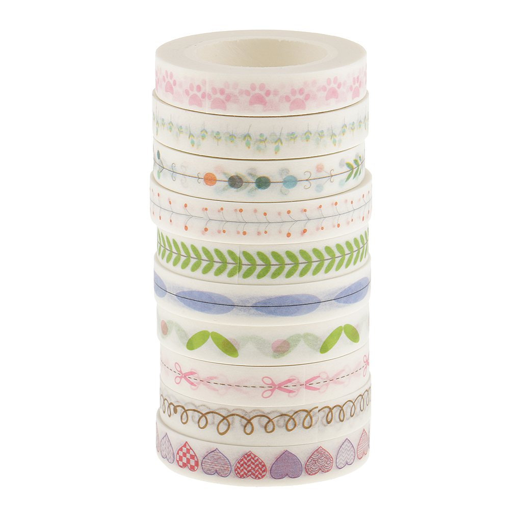 Maxxlite 10 Pieces Flower Washi Tape Masking Tape Adhesive Decorative Tape Sticker for Scrapbooking