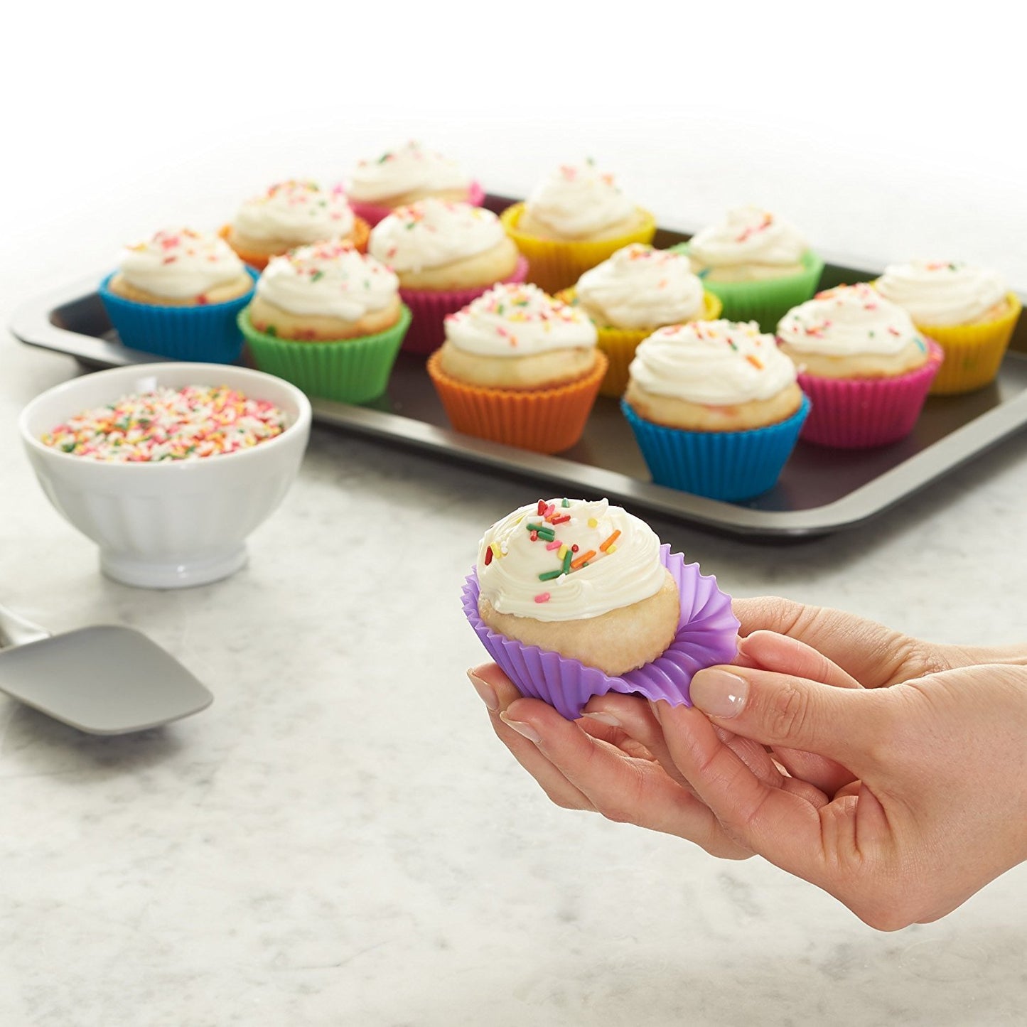 Maxxlite Reusable Silicone Round Cups for Muffins/Cupcake/Jelly/Cake - Random Color - Set of 12 pcs