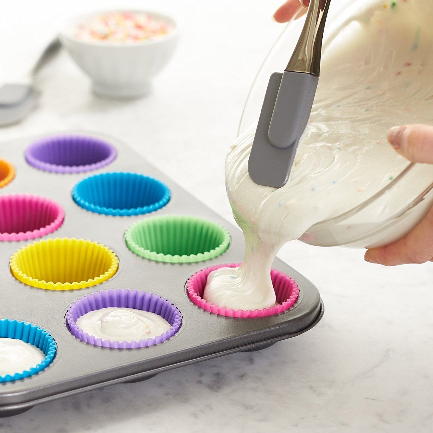Maxxlite Reusable Silicone Round Cups for Muffins/Cupcake/Jelly/Cake - Random Color - Set of 12 pcs