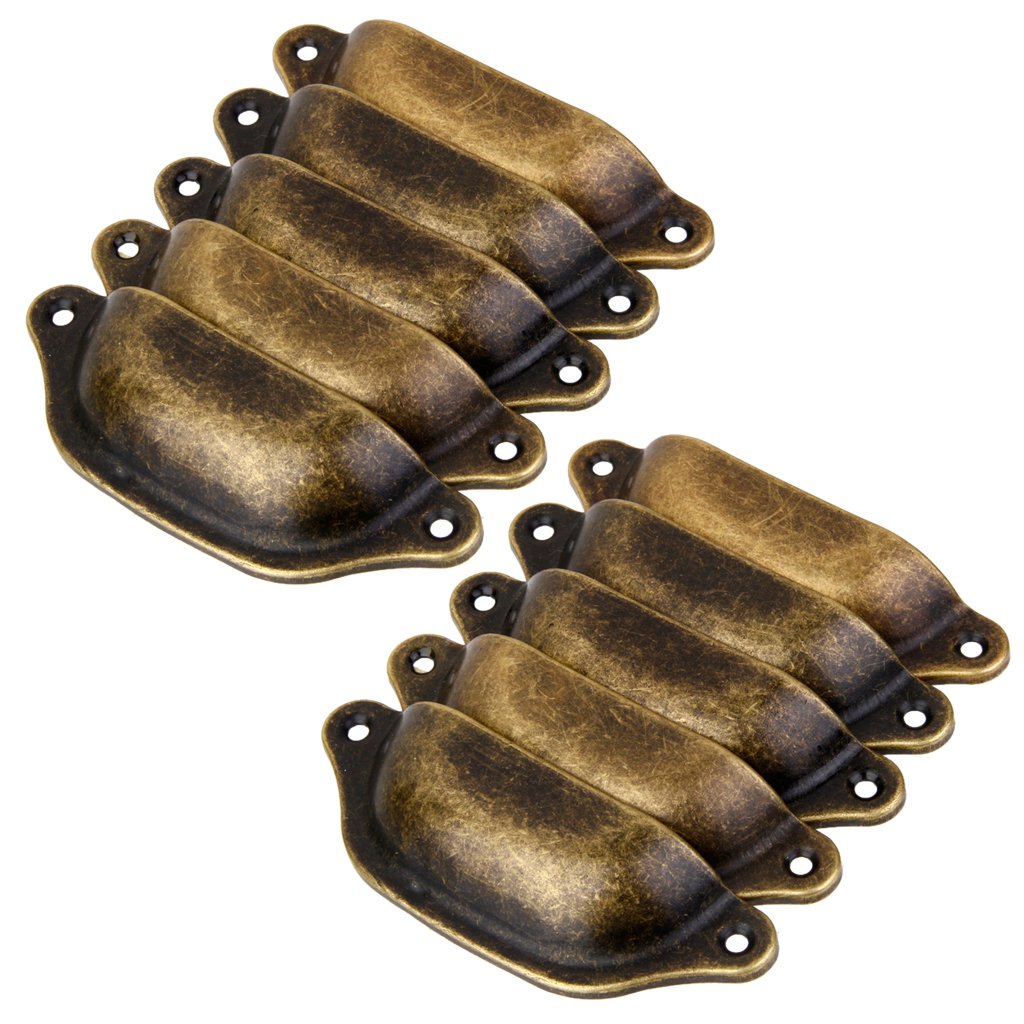 Maxxlite 10Pcs Antique Brass Door Cabinet Knob Wardrobe Drawer Shell Pull Handle