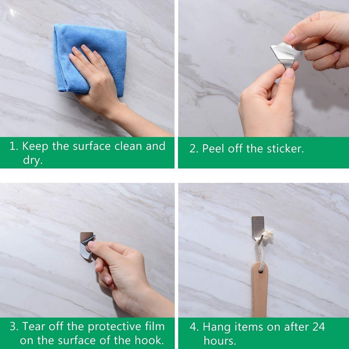Maxxlite Hooks for Wall Without Drilling, Stainless Steel Adhesive Wall Hanger Self Adhesive Waterproof Heavy Duty Sticky Narrow Wall Hooks (Pack of 8)