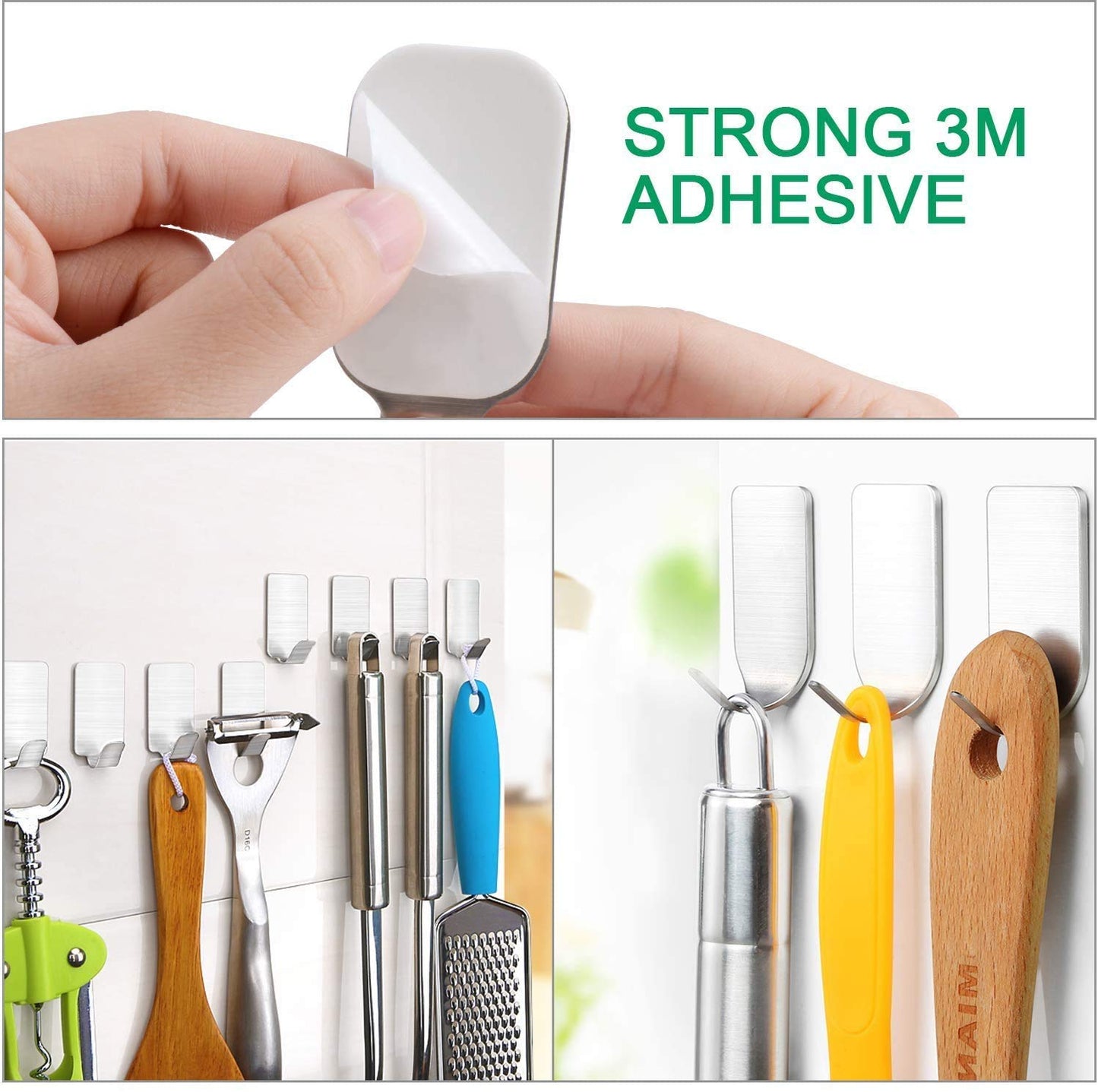 Maxxlite Hooks for Wall Without Drilling, Stainless Steel Adhesive Wall Hanger Self Adhesive Waterproof Heavy Duty Sticky Narrow Wall Hooks (Pack of 8)