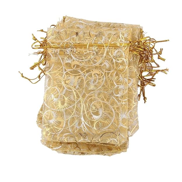 Maxxlite 100pcs Golden Eyelash Organza Bag Wedding Gift Bag (9 x12 cm)