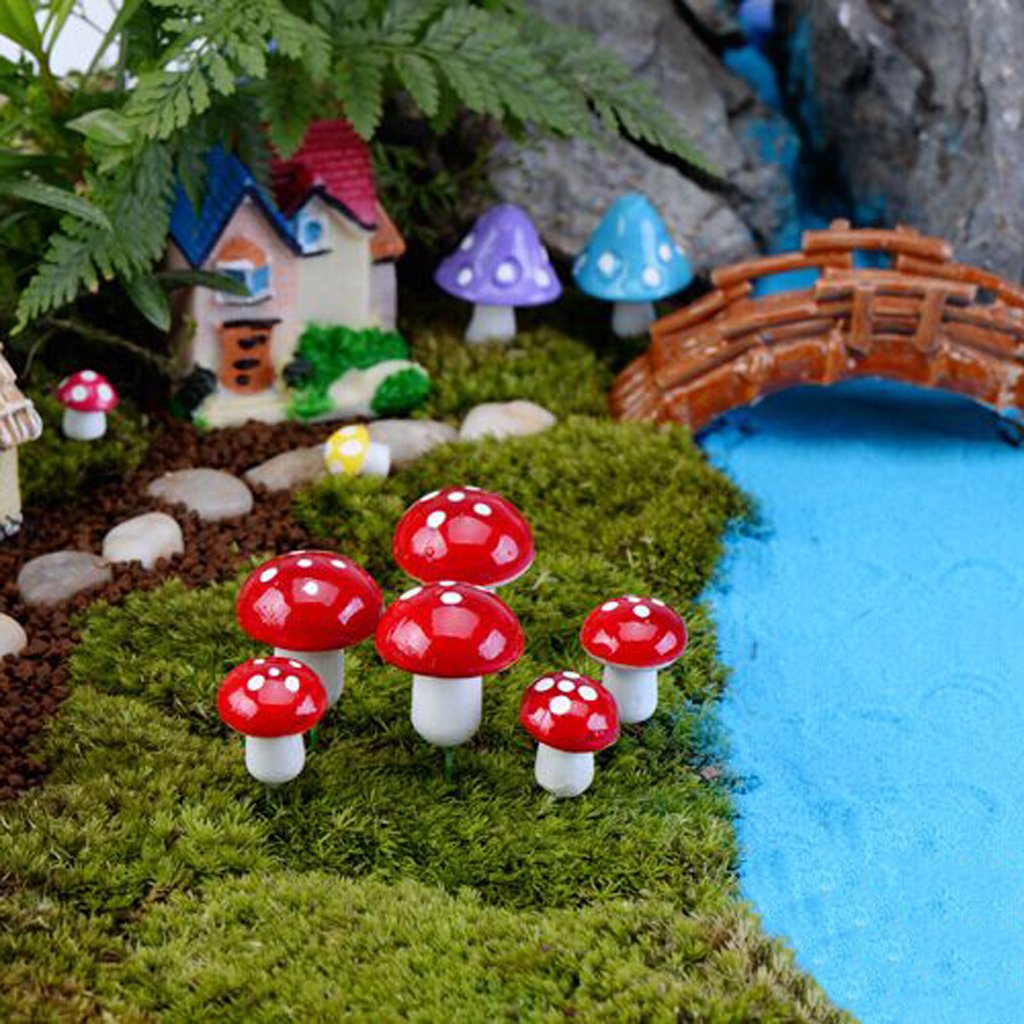 Maxxlite 100Pcs Miniature Dollhouse Fairy Garden Landscape Foam Mushroom - Red