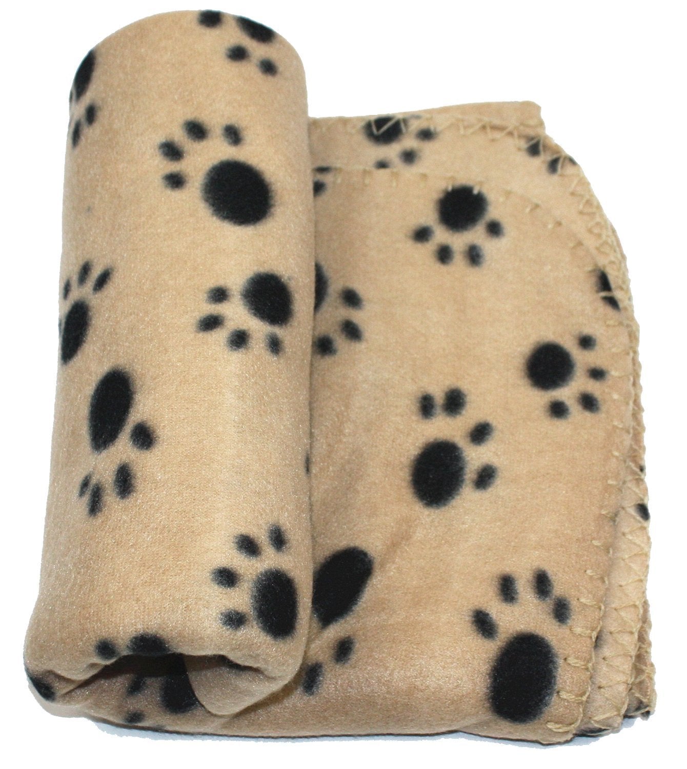 Maxxlite Puppy Blanket Paw Prints Pet Cushion Small Dog Cat Bed Soft Warm Sleep Mat, Small, Beige