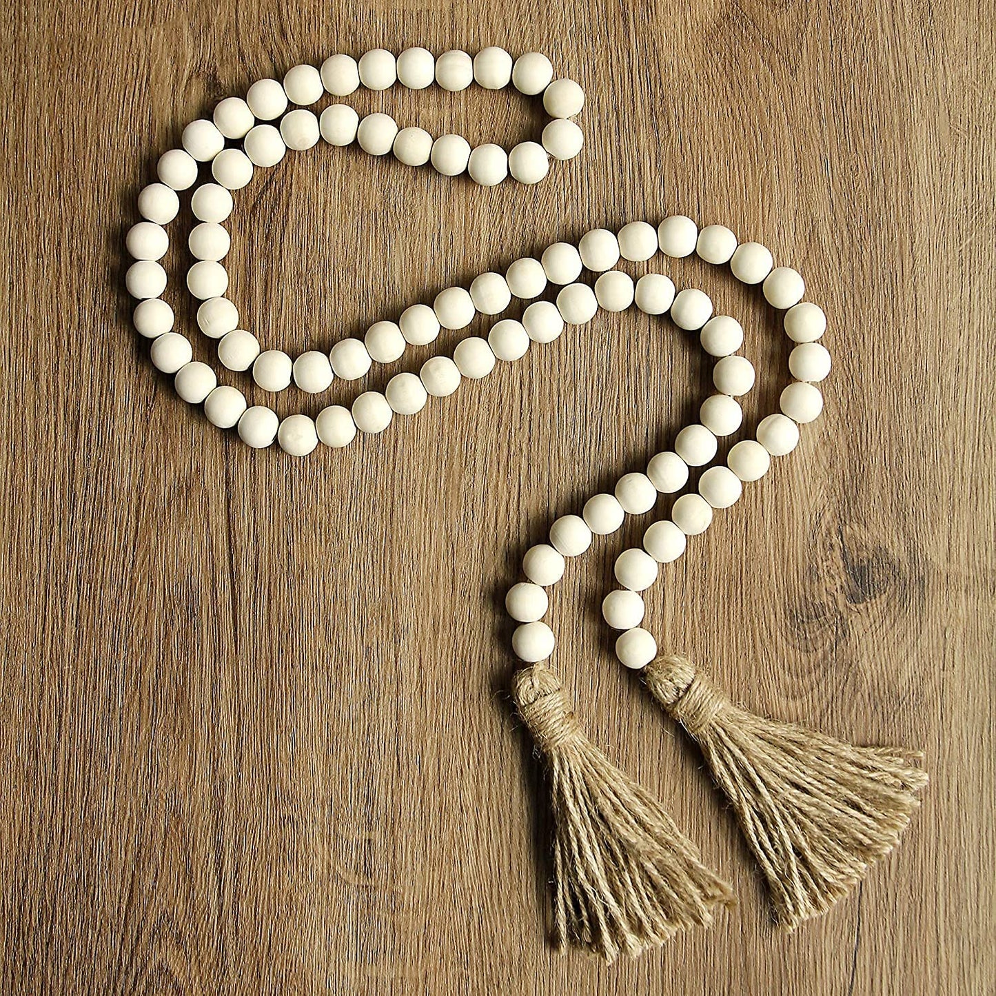 Maxxlite Wood Beads Garland with Tassels 58in Farmhouse Beads Boho Beads Decor Entry Table Decor Christmas Tree Decor Pack of 1