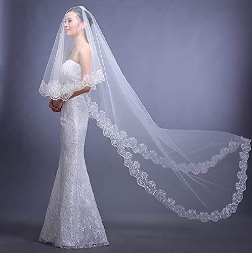 Maxxlite 3M Long 1 Layer Lace Edge Vintage Cathedral Wedding Bridal Veil