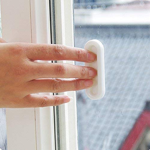 Maxxlite Self-Adhesive Paste Open Sliding Door Handles for Interior Doors Glass, Window, Cabinet, Drawer, Wardrobe (White) - 4 Pieces