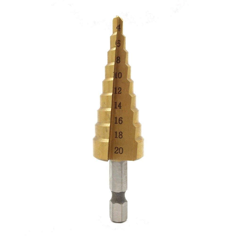 Maxxlite 4-20Mm Hss Steel Titanium Step Drill Bits Step Cone Cutting Tool Core Drill Bit Steel Wood working Wood Metal Drilling Step Drill, Hex