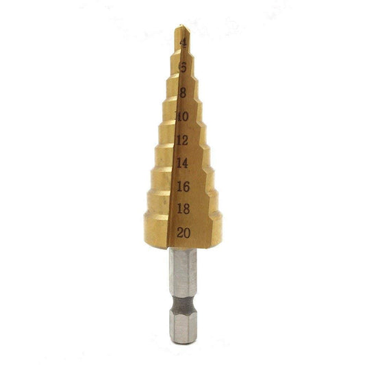 Maxxlite 4-20Mm Hss Steel Titanium Step Drill Bits Step Cone Cutting Tool Core Drill Bit Steel Wood working Wood Metal Drilling Step Drill, Hex
