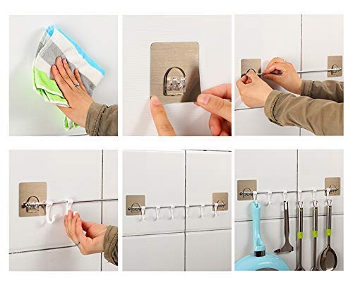 Maxxlite  Plastic ABS Stainless Steel Series Self Adhesive Bathroom Towel Rail Utensil Rack Kitchen Magic, Pack of 6 Hooks, White
