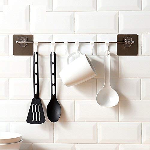 Maxxlite  Plastic ABS Stainless Steel Series Self Adhesive Bathroom Towel Rail Utensil Rack Kitchen Magic, Pack of 6 Hooks, White