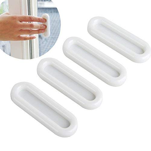 Maxxlite Self-Adhesive Paste Open Sliding Door Handles for Interior Doors Glass, Window, Cabinet, Drawer, Wardrobe (White) - 4 Pieces