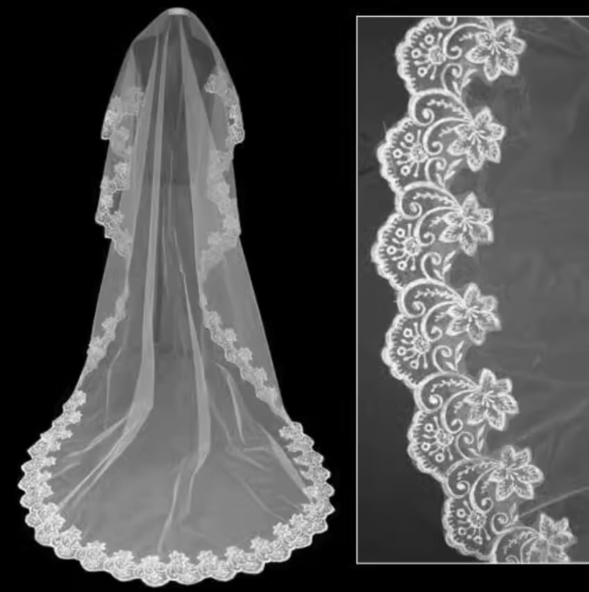 Maxxlite 3M Long 1 Layer Lace Edge Vintage Cathedral Wedding Bridal Veil