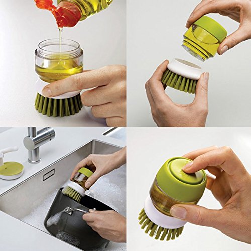 Maxxlite Soap Dispensing Palm Kitchen Cleaning,Plastic Hand-held Cleaning Brush with Storage Container Stand (Green)