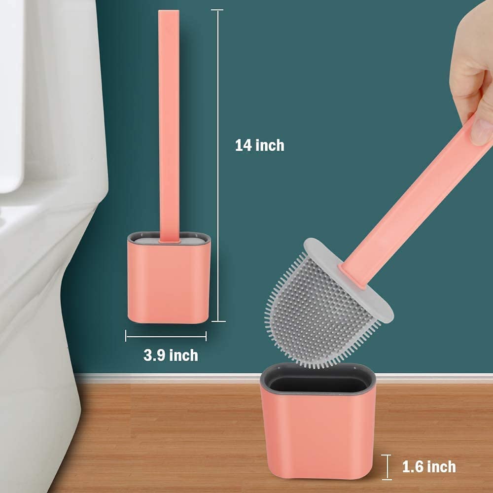 Maxxlite Silicon Toilet Brush White Color with Wall mounting Sticker Slim Holder Flex Toilet Brush Anti-drip Set Toilet Bowl Cleaner Brush, No-Slip Long Handle Soft Brush