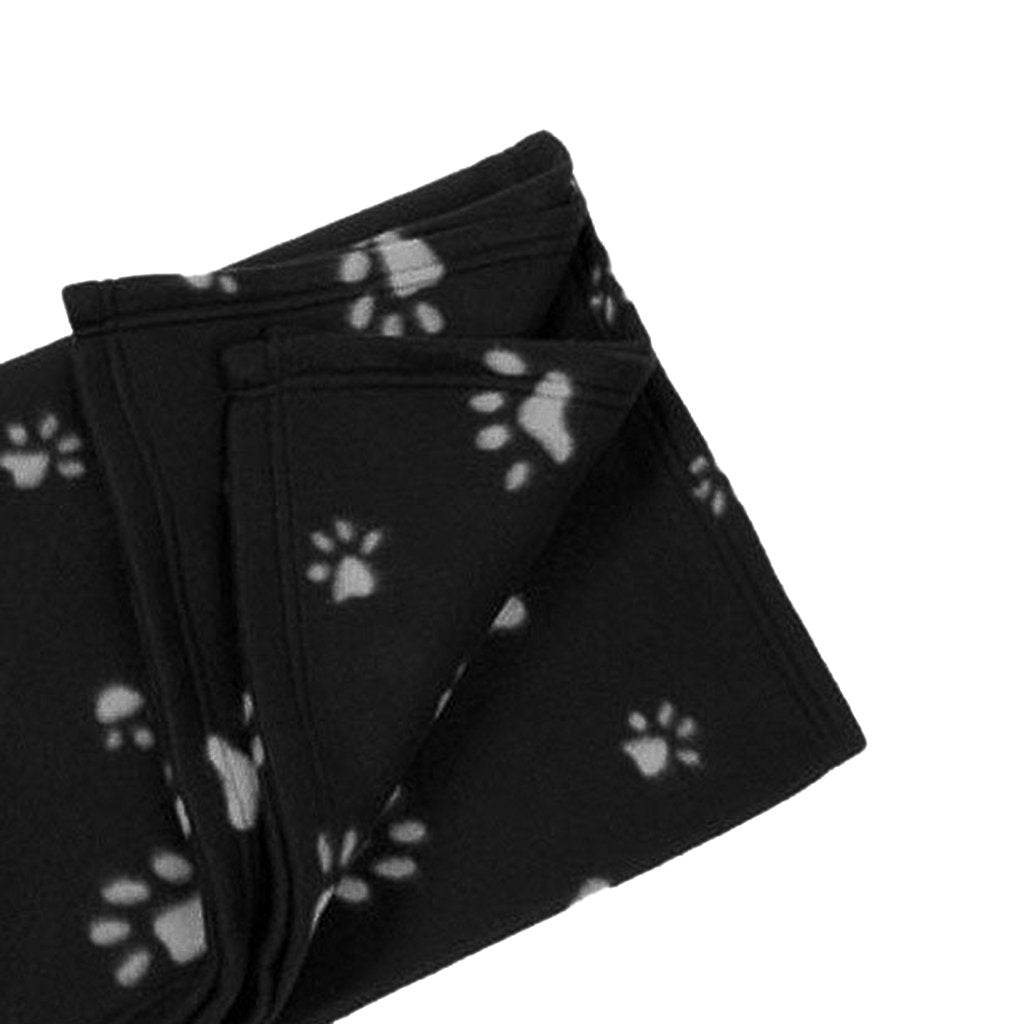 Maxxlite Warm Black Fleece Blanket Pet Dog Paw Print Pattern Soft Bed Mat--M