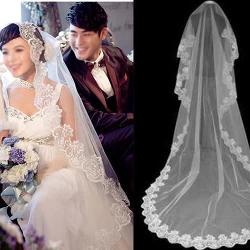 Maxxlite 3M Long 1 Layer Lace Edge Vintage Cathedral Wedding Bridal Veil