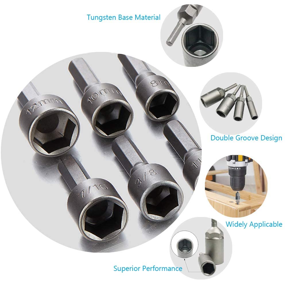 Maxxlite 14Pcs Power Nut Driver Drill Bit Set, 1/4” Hex Socket Adapter, Repairing Tool Kit Suitable for Quicker Change Chuck Electric Screwdriver Hand Drill Metric Socket Wrench Screw