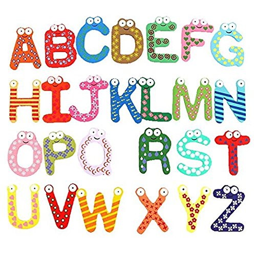 Maxxlite Colorful Wooden A-Z Alphabet Letters Fridge Magnets Magnetic Stickers (Set of 26)