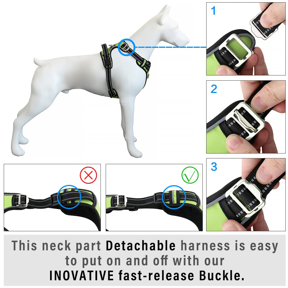 Maxxlite Pet Belt for Dog - 3M Night Reflective Dog Harness - 4 Adjustable Buckles - Chest (Min 17 - Max 22" inches) (Small, Neon Green)