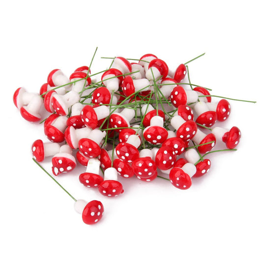 Maxxlite 100Pcs Miniature Dollhouse Fairy Garden Landscape Foam Mushroom - Red