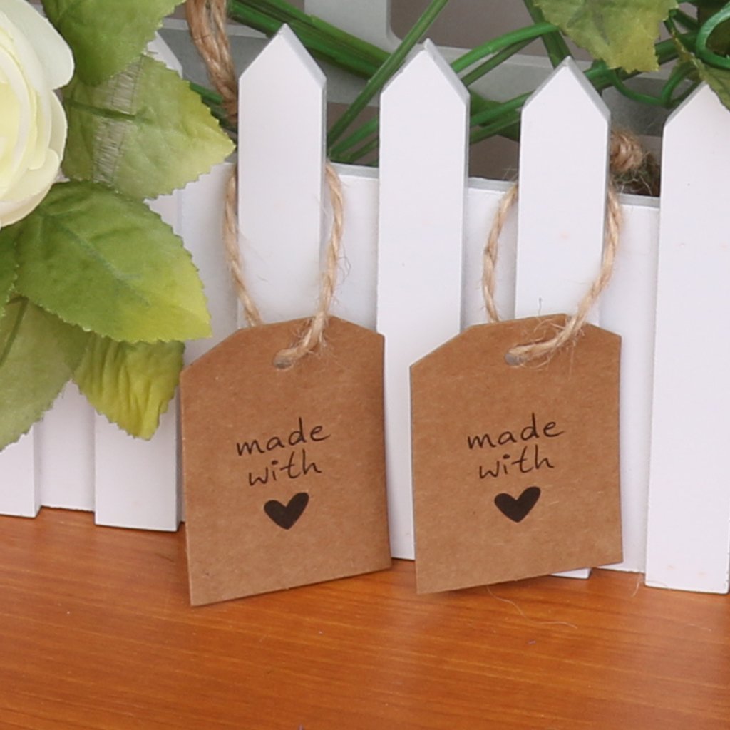 Maxxlite 100 Made with Love Kraft Paper Tag Wedding Party Gift Label Twine Brown
