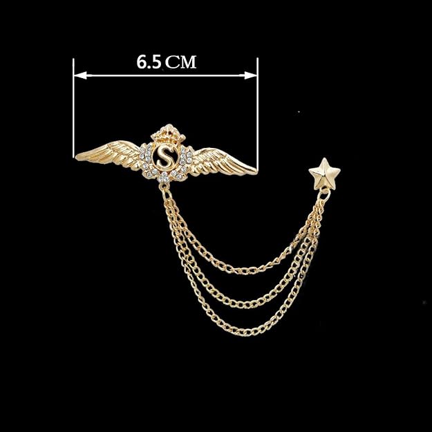 Maxxlite Imported Crystal Wing Star Lapel Pin Men Suit Shirt Corsage Collar Chain Brooch Gold