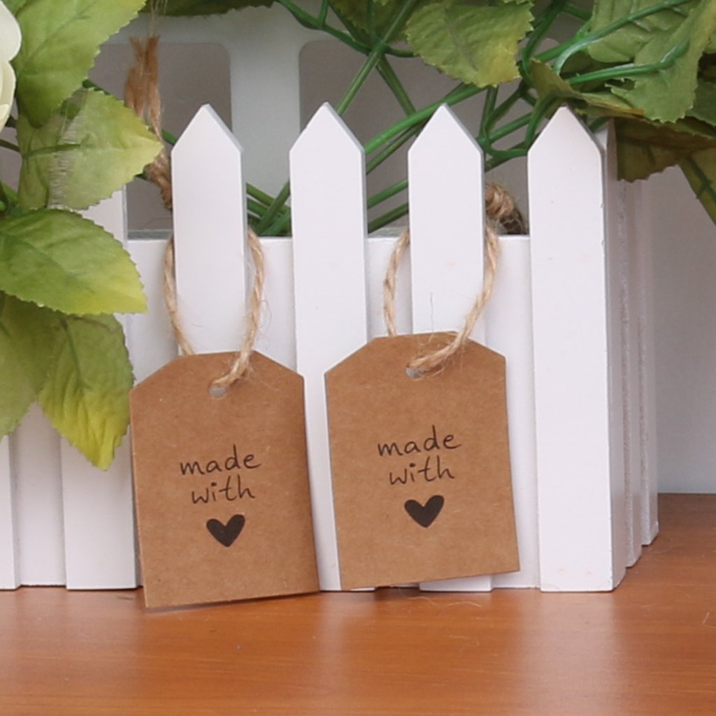 Maxxlite 100 Made with Love Kraft Paper Tag Wedding Party Gift Label Twine Brown