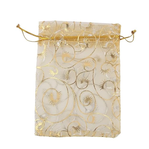 Maxxlite 100pcs Golden Eyelash Organza Bag Wedding Gift Bag (9 x12 cm)