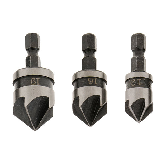 Maxxlite Metal 1/4-inch Hex 12, 16, 19 mm Countersink Power Drill Bit Bore Set for Wood- Set of 3