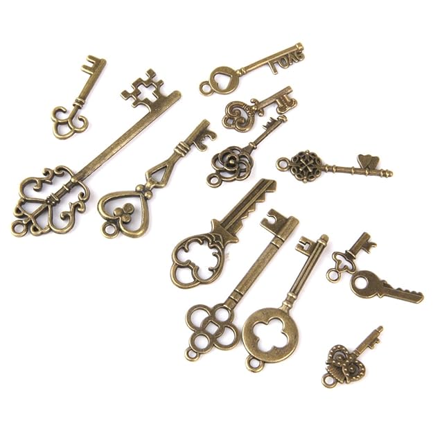 Maxxlite 13pcs Antique Bronze Key Pendant Necklace Findings Charm Pendants