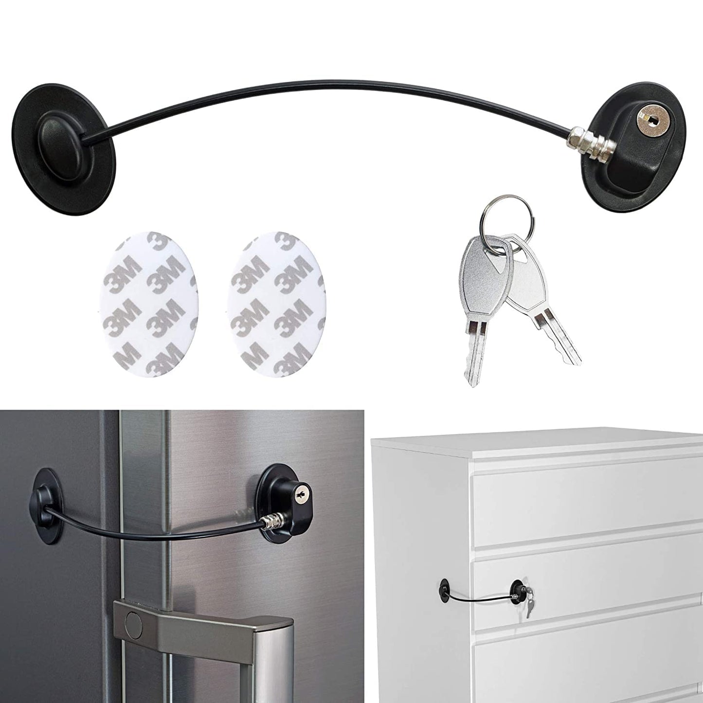 Maxxlite Safety Door Locks with 2 Keys for Cupboard, Cabinets, Fridge & Freezers, Child Security Locks, Childproof Your House Adhesive Residue Free-Black