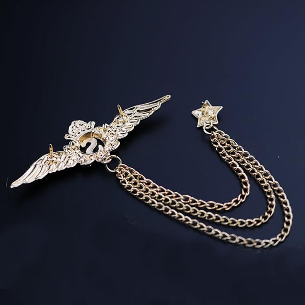 Maxxlite Imported Crystal Wing Star Lapel Pin Men Suit Shirt Corsage Collar Chain Brooch Gold