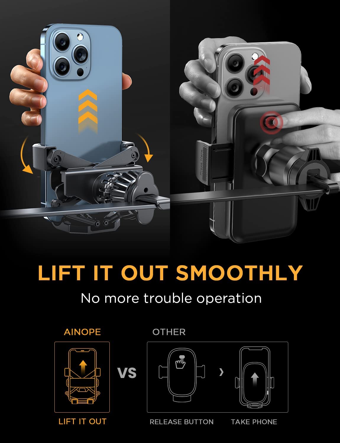 Maxxlite Gravity Phone Holder for Car, Air Vent Phone Holder with Hook Like Clips Hand Free Automatic Car Phone Mount Auto-Clamping Cell Phone Car Mount for All Smartphone