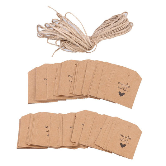 Maxxlite 100 Made with Love Kraft Paper Tag Wedding Party Gift Label Twine Brown