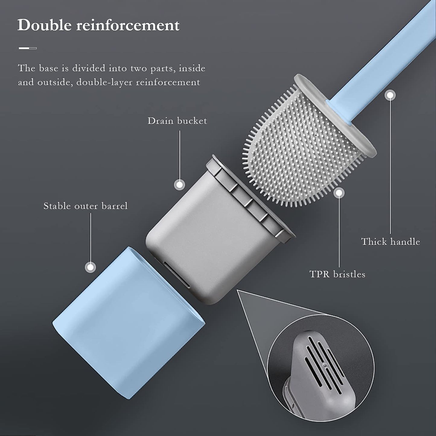 Maxxlite Silicon Toilet Brush White Color with Wall mounting Sticker Slim Holder Flex Toilet Brush Anti-drip Set Toilet Bowl Cleaner Brush, No-Slip Long Handle Soft Brush