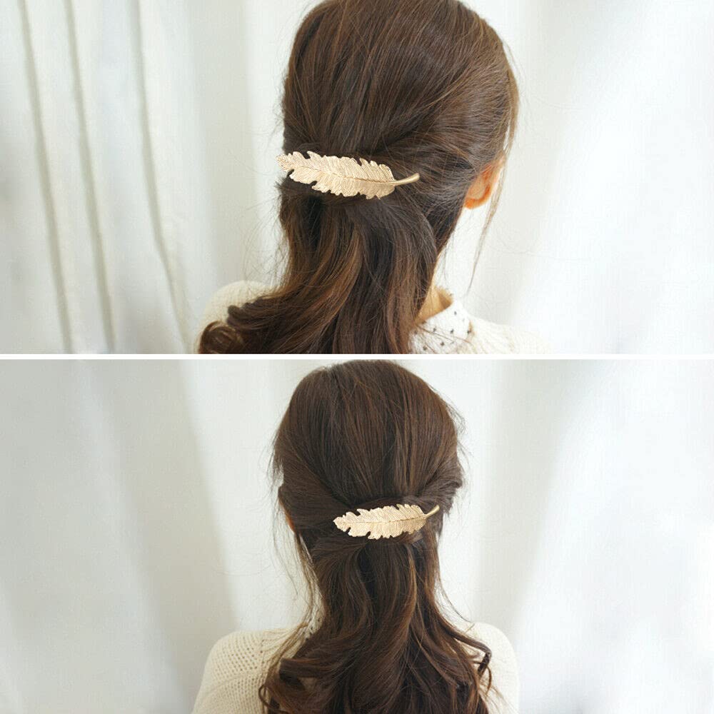 Maxxlite 2 PCs Combo of Golden & Silver Feather leaf wedding/Party Hair Clip & Hairband for Girls and Women | Wedding Hair Accessories | Hair Pins (Golden + Silver)